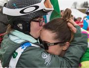 23 March 2017; Team Ireland's Laoise Kenny, a member of Kilternan Karvers Special Olympics Club, from Monkstown, Co. Dublin, with her sister Caoimhe after competing in an Alpine Slalom Final at the 2017 Special Olympics World Winter Games at Schladming-Rohrmoos, Stadthalle Graz, in Graz, Austria. Photo by Ray McManus/Sportsfile
