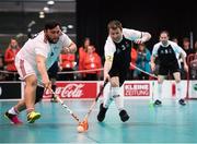 23 March 2017; Team Ireland's George Fitzgerald, a member of Waterford Special Olympics Club, from John’s Hill, County Waterford, in action against Armend Krasniqi of Switzerland during the Floorball third and fourth place play off game between Ireland and Switzerland at the 2017 Special Olympics World Winter Games in the Messe Graz Center, Graz, Austria. Photo by Ray McManus/Sportsfile