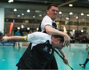 23 March 2017; Goalscorer Team Ireland's George Fitzgerald, 3, a member of Waterford Special Olympics Club, from John’s Hill, Co Waterford, is congratulated by team mate William McGrath, from Kilmacthomas, Co Waterford, after he had scored the third goal during the Floorball third and fourth place play off game between Ireland and Switzerland at the 2017 Special Olympics World Winter Games in the Messe Graz Center, Graz, Austria. Photo by Ray McManus/Sportsfile