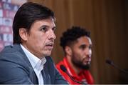 23 March 2017; Wales manager Chris Coleman with captain Ashley Williams during a press conference at the Aviva Stadium in Dublin. Photo by Matt Browne/Sportsfile