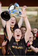 24 March 2017; John The Baptist Community School captain Gráinne Condon lifts the cup after the Lidl All Ireland PPS Senior A Championship Final match between John The Baptist Community School and St Ciarans Ballygawley at Cusack Park in Mullingar, Co Westmeath. Photo by Piaras Ó Mídheach/Sportsfile