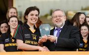 24 March 2017; Anna-Rose Kennedy of John The Baptist Community School is presented with the player of the match award by Finbarr O'Driscoll, Leinster President, LGFA, the Lidl All Ireland PPS Senior A Championship Final match between John The Baptist Community School and St Ciarans Ballygawley at Cusack Park in Mullingar, Co Westmeath. Photo by Piaras Ó Mídheach/Sportsfile