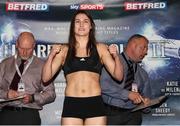 24 March 2017; Katie Taylor weighs-in ahead of her Manchester Fight Night super featherweight bout against Milena Koleva. Radisson Blu Hotel, Manchester, England. Photo by Lawrence Lustig/Sportsfile