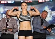 24 March 2017; Milena Koleva weighs-in ahead of her Manchester Fight Night super featherweight bout against Katie Taylor. Radisson Blu Hotel, Manchester, England. Photo by Lawrence Lustig/Sportsfile