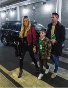 24 March 2017; Robbie Keane arrives with wife Claudine and son Robert Jr. ahead of the FIFA World Cup Qualifier Group D match between Republic of Ireland and Wales at the Aviva Stadium in Dublin. Photo by David Maher/Sportsfile