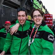 24 March 2017; Team Ireland's Clive Healy, a member of Waterford Special Olympics Club, from Waterford Road, Co. Waterford, and Team Ireland's Lorraine Whelan, a member of Kilternan Karvers Special Olympics Club, from Delgany, Co. Wicklow, at the 2017 Special Olympics World Winter Games Closing Ceremony in Stadium Graz, Graz, Austria. Photo by Ray McManus/Sportsfile