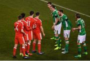 24 March 2017; Wales players prepare to attack a corner during FIFA World Cup Qualifier Group D match between Republic of Ireland and Wales at the Aviva Stadium in Dublin. Photo by Stephen McCarthy/Sportsfile