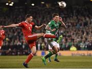 24 March 2017; Jeff Hendrick of Republic of Ireland in action against James Chester of Wales during the FIFA World Cup Qualifier Group D match between Republic of Ireland and Wales at the Aviva Stadium in Dublin. Photo by David Maher/Sportsfile