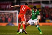 24 March 2017; Gareth Bale of Wales is tackled by Stephen Ward of Republic of Ireland during the FIFA World Cup Qualifier Group D match between Republic of Ireland and Wales at the Aviva Stadium in Dublin. Photo by Ramsey Cardy/Sportsfile