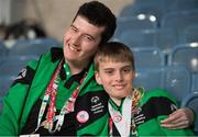 24 March 2017; Team Ireland's Niall Flynn, left, a member of Kilternan Karvers Special Olympics Club, from Glenageary, Co. Dublin, and Caolan McConville, a member of Skiability Special Olympics Club, from Aghagallon, Co. Armagh, at the 2017 Special Olympics World Winter Games Closing Ceremony in Stadium Graz, Graz, Austria. Photo by Ray McManus/Sportsfile