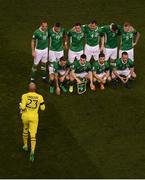 24 March 2017; Darren Randolph of Republic of Ireland joins the team picture ahead of the FIFA World Cup Qualifier Group D match between Republic of Ireland and Wales at the Aviva Stadium in Dublin. Photo by Stephen McCarthy/Sportsfile
