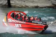 3 September 2011; Members of the Ireland squad, including, Paul O'Connell, Sean Cronin, Donncha O'Callaghan, Brian O'Driscoll, Ronan O'Gara, Leo Cullen, Andrew Trimble, Jamie Heaslip, and Geordan Murphy, ride in a Shotover Jet boat around the Shotover River, the trip being kindly provided by the Queenstown Lakes District Council, during a squad activity ahead of their Pool C opening game against the USA on the 11th of September. Ireland Rugby Squad Activity - 2011 Rugby World Cup, Queenstown, New Zealand. Picture credit: Brendan Moran / SPORTSFILE