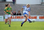 3 September 2011; Caoimhe Mohan, Monaghan, gets away from Caroline Kelly, Kerry and shoot to score her sides fourth goal of the game. TG4 All-Ireland Ladies Senior Football Championship Semi-Final, Kerry v Monaghan, St. Brendan's Park, Birr, Co. Offaly. Picture credit: Barry Cregg / SPORTSFILE