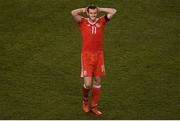 24 March 2017; Gareth Bale of Wales reacts to a missed chance during the FIFA World Cup Qualifier Group D match between Republic of Ireland and Wales at the Aviva Stadium in Dublin. Photo by Stephen McCarthy/Sportsfile