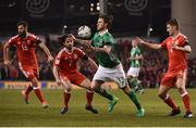 24 March 2017; Jeff Hendrick of Republic of Ireland in action against Joe Allen of Wales during the FIFA World Cup Qualifier Group D match between Republic of Ireland and Wales at the Aviva Stadium in Dublin. Photo by David Maher/Sportsfile