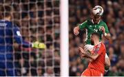24 March 2017; Shane Long of Republic of Ireland has a header on goal during the FIFA World Cup Qualifier Group D match between Republic of Ireland and Wales at the Aviva Stadium in Dublin. Photo by Seb Daly/Sportsfile