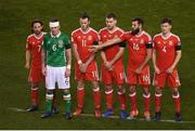 24 March 2017; Glenn Whelan of Republic of Ireland stands in the Welsh wall during a free kick during the FIFA World Cup Qualifier Group D match between Republic of Ireland and Wales at the Aviva Stadium in Dublin. Photo by Stephen McCarthy/Sportsfile