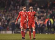 24 March 2017; Aaron Ramsey, left, speaking with teammate Gareth Bale of Wales after the FIFA World Cup Qualifier Group D match between Republic of Ireland and Wales at the Aviva Stadium in Dublin. Photo by Eóin Noonan/Sportsfile Photo by Eóin Noonan/Sportsfile