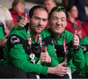 24 March 2017; Team Ireland's Thomas O'Herlihy, left,  a member of COPE Foundation Cork Special Olympics Club, from Churchfield, Co. Cork, and Brian McDonnell, a member of Mallow United Special Olympics Club, from Cork City, Co. Cork, at the 2017 Special Olympics World Winter Games Closing Ceremony in Stadium Graz, Graz, Austria. Photo by Ray McManus/Sportsfile