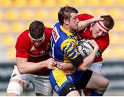 25 March 2017; Kayle Van Zyl of Zebre is tackled by John Ryan and Jack O’Donoghue of Munster during the Guinness PRO12 Round 18 match between Zebre Rugby and Munster  Rugby at the Stadio Sergio Lanfranchi in Parma, Italy. Photo by Roberto Bregani/Sportsfile