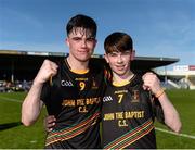 25 March 2017; John The Baptist Community School's Dylan O'Shea, left, and Kevin Boner celebrate after the Masita GAA All Ireland Post Primary Schools Paddy Buggy Cup Final game between John The Baptist Community School and St Mary's CBGS at Semple Stadium in Thurles, Co. Tipperary. Photo by Piaras Ó Mídheach/Sportsfile
