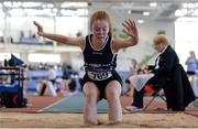 25 March 2017; Kate Hosey of Corran AC, Co Sligo, competing in the U15 Girl's Long Jump during day one of the Irish Life Health National Juvenile Indoor Championships 2017 at AIT International Arena in Athlone, Co. Westmeath. Photo by Sam Barnes/Sportsfile