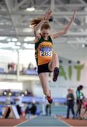 25 March 2017; Kate Donohoe of Annalee AC, Co Cavan, competing in the U15 Girl's Long Jump during day one of the Irish Life Health National Juvenile Indoor Championships 2017 at AIT International Arena in Athlone, Co. Westmeath. Photo by Sam Barnes/Sportsfile