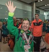25 March 2017; Team Ireland's Brian McDonnell, a member of Mallow United Special Olympics Club, from Cork City, Co. Cork, as the Team Ireland athletes and supporters returned from the 2017 Special Olympics World Winter Games in Graz, Austria, at Dublin Airport in Dublin. Photo by Ray McManus/Sportsfile