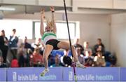 25 March 2017; Emma Coffey of Carraig na bhFear AC, Co Cork, celebrates winning the U17 Women's Pole Vault during day one of the Irish Life Health National Juvenile Indoor Championships 2017 at AIT International Arena in Athlone, Co. Westmeath. Photo by Sam Barnes/Sportsfile