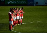 25 March 2017; St Patrick's Athletic players observe a minutes applause in memory to the late Ryan McBride of Derry City prior to the SSE Airtricity League Premier Division game between St Patrick's Athletic and Shamrock Rovers at Richmond Park in Dublin. Photo by Seb Daly/Sportsfile