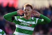 25 March 2017; Gary Shaw of Shamrock Rovers celebrates after scoring his side's first goal during the SSE Airtricity League Premier Division game between St Patrick's Athletic and Shamrock Rovers at Richmond Park in Dublin. Photo by Seb Daly/Sportsfile