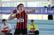 25 March 2017; Jack Ryan of Moycarkey Coolcroo AC, Co. Tipperary, on his way to winning the U17 Men Shot Put during day one of the Irish Life Health National Juvenile Indoor Championships 2017 at AIT International Arena in Athlone, Co. Westmeath. Photo by Sam Barnes/Sportsfile