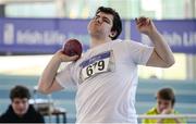25 March 2017; Edward Grant of Finn Valley AC, Co. Donegal, competing in the U17 Men Shot Put during day one of the Irish Life Health National Juvenile Indoor Championships 2017 at AIT International Arena in Athlone, Co. Westmeath. Photo by Sam Barnes/Sportsfile