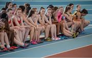 25 March 2017; Relay competitors wait to be called to the track during day one of the Irish Life Health National Juvenile Indoor Championships 2017 at AIT International Arena in Athlone, Co. Westmeath. Photo by Sam Barnes/Sportsfile