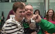 25 March 2017; Team Ireland's Cyril Walker, a member of Skiability Special Olympics Club, from Markethill, Co. Armagh, and his sister Geraldine as Team Ireland athletes and supporters returned from the 2017 Special Olympics World Winter Games in Graz, Austria, at Dublin Airport in Dublin. Photo by Ray McManus/Sportsfile