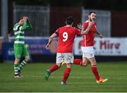25 March 2017; Kurtis Byrne, right, of St. Patricks Athletic is congratulated by teammate Christy Fagan, after scoring his side's first goal during the SSE Airtricity League Premier Division game between St Patrick's Athletic and Shamrock Rovers at Richmond Park in Dublin. Photo by Seb Daly/Sportsfile