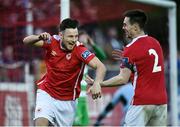 25 March 2017; Josh O’Hanlon, left, of St. Patricks Athletic celebrates with teammate Ger O’Brien after scoring his side's second goal during the SSE Airtricity League Premier Division game between St Patrick's Athletic and Shamrock Rovers at Richmond Park in Dublin. Photo by Seb Daly/Sportsfile