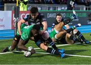 25 March 2017; Niyi Adeolokun of Connacht goes in for a try which was subsequently disallowed during the Guinness PRO12 Round 18 match between Glasgow Warriors and Connacht at Scotstoun Stadium in Glasgow, Scotland. Photo by Kenny Smith/Sportsfile