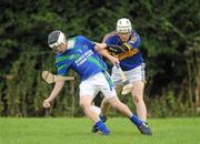 3 September 2011; Ciaran Falvey, St. Sylvesters, Dublin, in action against John Kegan, Kilbeacanty, Galway, during the Shield Final. St. Jude's All-Ireland Junior Hurling 7s Tournament sponsored by Bord Gáis Energy. 20 club teams from around the country competed for the hurling title, while the football competition takes place on Saturday September 18th. St. Jude's GAA Club, Wellington Lane, Templeogue, Dublin. Picture credit: Pat Murphy / SPORTSFILE