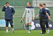 4 September 2011; Republic of Ireland's John O'Shea, Richard Dunne and Robbie Keane, leave the training pitch early during squad training ahead of their EURO 2012 Championship Qualifier against Russia on Tuesday. Republic of Ireland Squad Training, Gannon Park, Malahide, Dublin. Picture credit: David Maher / SPORTSFILE