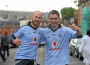 4 September 2011; Dublin supporters Paul Mooney, left, from Crumlin, and David Ryan, from Templeogue, on their way to the game. Supporters at the GAA Hurling All-Ireland Championship Finals, Croke Park, Dublin. Picture credit: Dáire Brennan / SPORTSFILE
