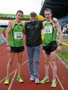 3 September 2011; Rathfarnham-WSAF A.C's Adam Jones, centre, with Sean Hehir, left, and Barry Minnock after the Woodie's DIY AAI National Half Marathon, Waterford. Picture credit: Matt Browne / SPORTSFILE