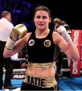 25 March 2017; Katie Taylor after victory over Milena Koleva during their Manchester Fight Night super featherweight bout at Manchester Arena in Manchester, England. Photo by Lawrence Lustig/Sportsfile