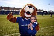 25 March 2017; Leo The Lion with Leinster matchday mascot Emily McCabe ahead of the Guinness PRO12 Round 18 game between Leinster and Cardiff Blues at RDS Arena in Ballsbridge, Dublin. Photo by Stephen McCarthy/Sportsfile