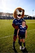 25 March 2017; Leo The Lion with Leinster matchday mascot Anna Cleary ahead of the Guinness PRO12 Round 18 game between Leinster and Cardiff Blues at RDS Arena in Ballsbridge, Dublin. Photo by Stephen McCarthy/Sportsfile