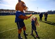 25 March 2017; Leo The Lion with Leinster matchday mascot Emily McCabe ahead of the Guinness PRO12 Round 18 game between Leinster and Cardiff Blues at RDS Arena in Ballsbridge, Dublin. Photo by Stephen McCarthy/Sportsfile