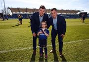 25 March 2017; Leinster matchday mascot Emily McCabe with Leinster's Jordi Murphy, left, and Bryan Byrne ahead of the Guinness PRO12 Round 18 game between Leinster and Cardiff Blues at RDS Arena in Ballsbridge, Dublin. Photo by Stephen McCarthy/Sportsfile