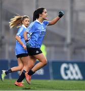 25 March 2017; Hannah O'Neill of Dublin celebrates kicking the equalising score late in the Lidl Ladies Football National League Round 6 match between Dublin and Mayo at Croke Park, in Dublin. Photo by Brendan Moran/Sportsfile
