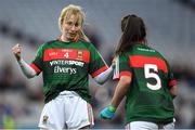 25 March 2017; Marie Corbett, left, and Orla Conlan of Mayo celebrate at the final whistle of the Lidl Ladies Football National League Round 6 match between Dublin and Mayo at Croke Park, in Dublin. Photo by Brendan Moran/Sportsfile
