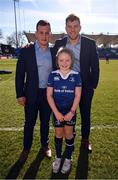 25 March 2017; Leinster matchday mascot Anna Cleary with Leinster's Bryan Byrne and Jordi Murphy ahead of the Guinness PRO12 Round 18 game between Leinster and Cardiff Blues at RDS Arena in Ballsbridge, Dublin. Photo by Stephen McCarthy/Sportsfile